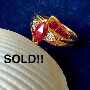SOLD!!💕Genuine Gold Marquise Ruby & Diamond Ring